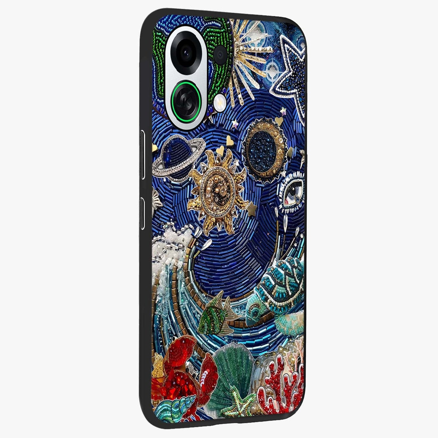 Universe Underwater Spark Glass Case upright view showcasing magical underwater galaxy artwork with vibrant cosmic theme.