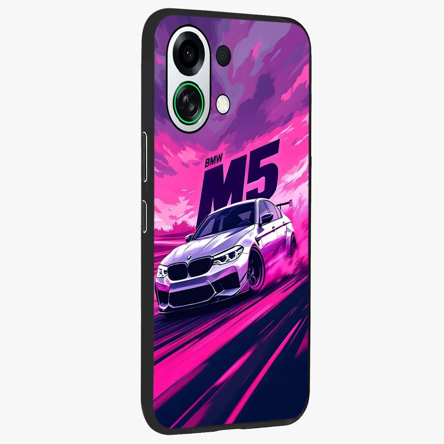 Velocity Drift Pulse Glass Case upright view showcasing powerful racing artwork with energetic motorsport theme.