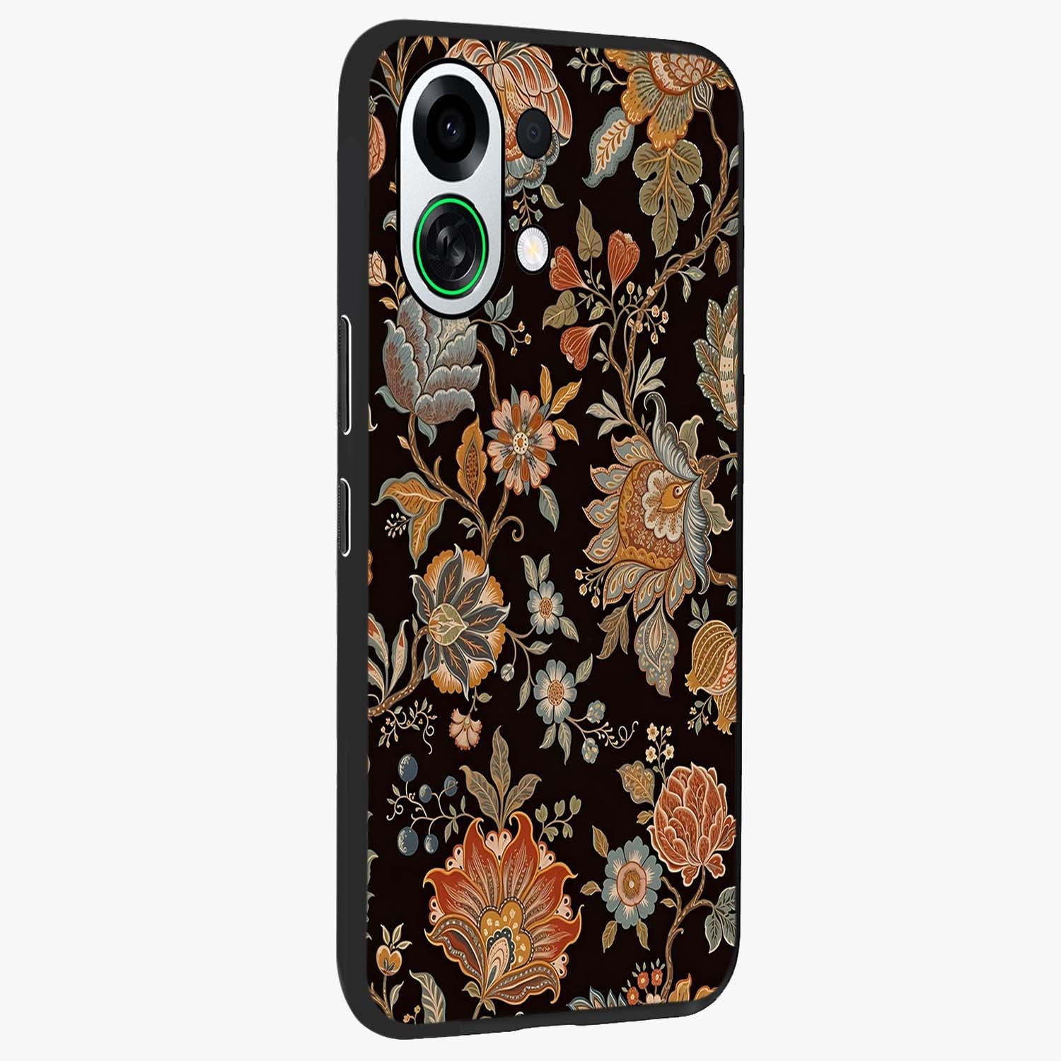 Vintage Floral Dream Glass Case upright view showcasing delicate floral artwork with timeless vintage theme.