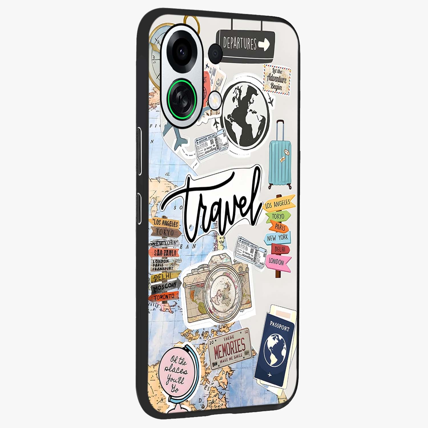 Wanderlust Journal Glass Case upright view showcasing wanderlust inspired artwork with creative exploration theme.