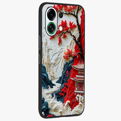 Whispers Of Sakura Waves Glass Case upright view showcasing delicate cherry blossom artwork with elegant nature theme.