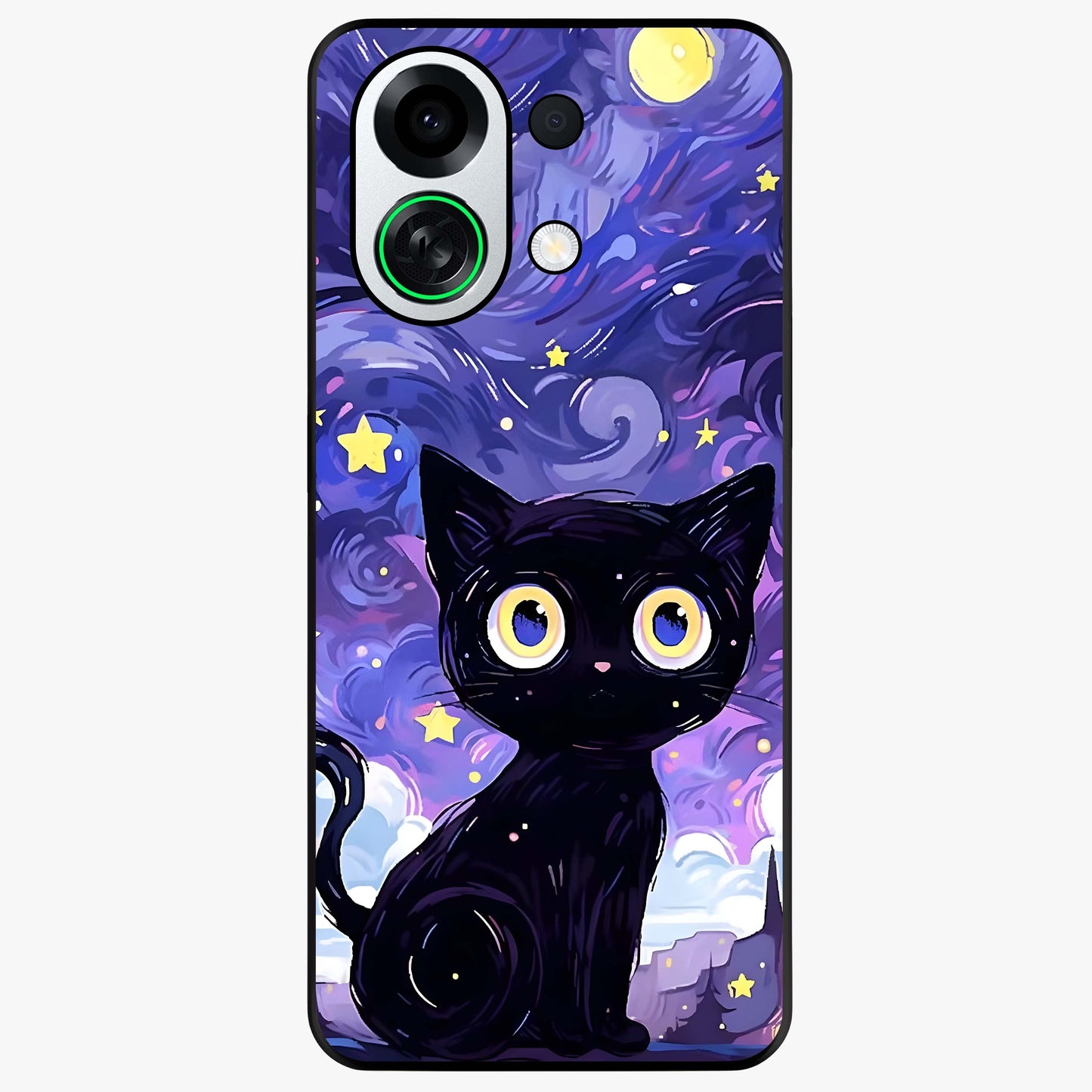 Abstract Cat Art Glass Case showing flat back view with artistic cat illustration and glossy glass finish.