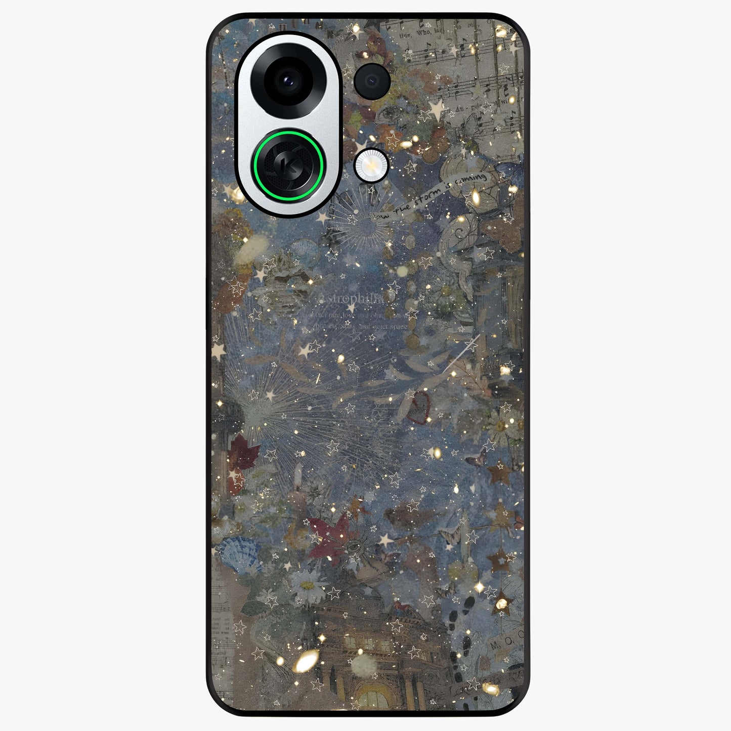 Aesthetic Astrolophia Glass Case showing flat back view with dreamy aesthetic design and glossy glass finish.