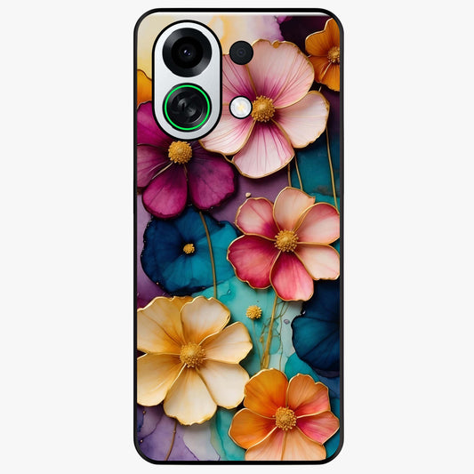 Artlyn Grace Flower Pattern Glass Case showing flat back view with elegant floral pattern artwork and glossy glass finish.