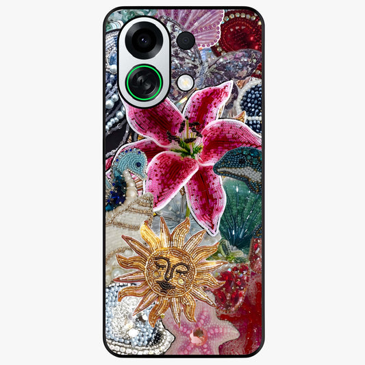 Beaded Garden Fantasy Glass Case showing flat back view with dreamy garden bead artwork and glossy glass finish.