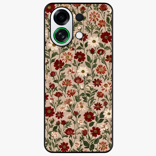 Biege Flower With Leaf Glass Case showing flat back view with soft beige floral artwork and glossy glass finish.