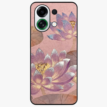 Blossom Mist Lotus Glass Case showing flat back view with serene lotus blossom artwork and glossy glass finish.
