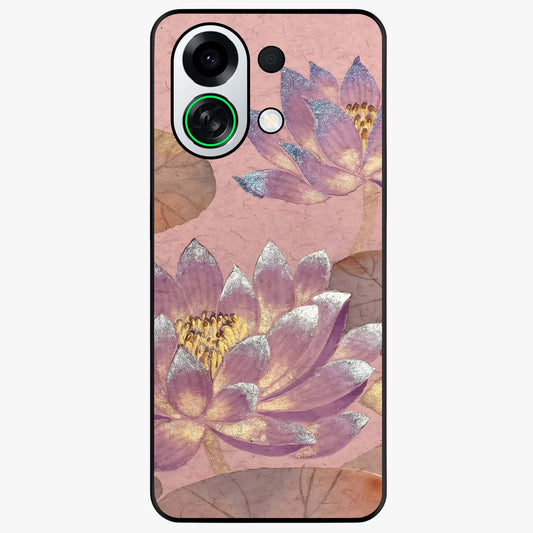Blossom Mist Lotus Glass Case showing flat back view with serene lotus blossom artwork and glossy glass finish.