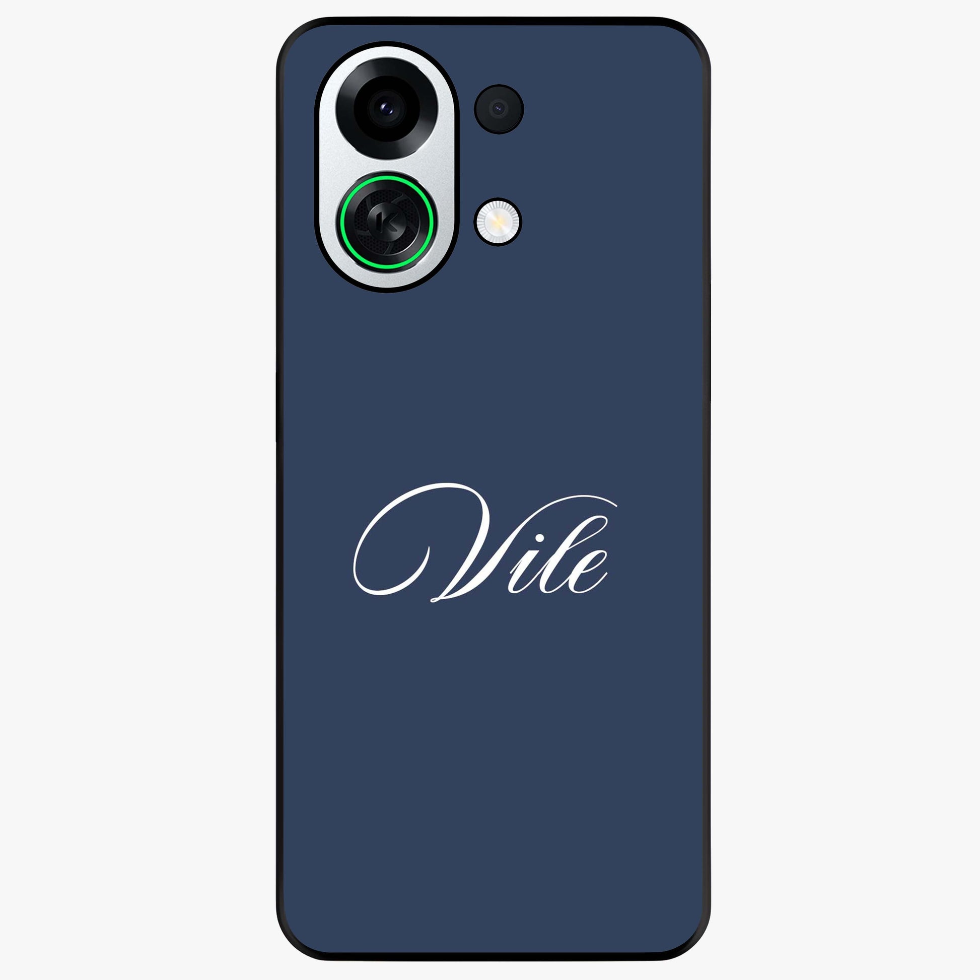 Blue Background Personalized Custom Name Glass Case showing flat back view with minimal blue background and custom name design.