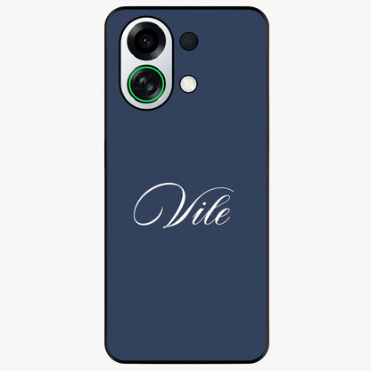 Blue Background Personalized Custom Name Glass Case showing flat back view with minimal blue background and custom name design.