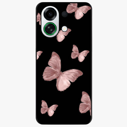Butterfly Pattern Glass Case showing flat back view with elegant butterfly pattern artwork and glossy glass finish.