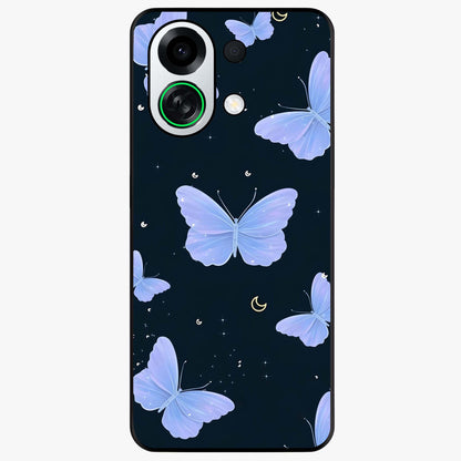 Butterfly With Stars Pattern Glass Case showing flat back view with butterfly and star pattern artwork and glossy glass finish.