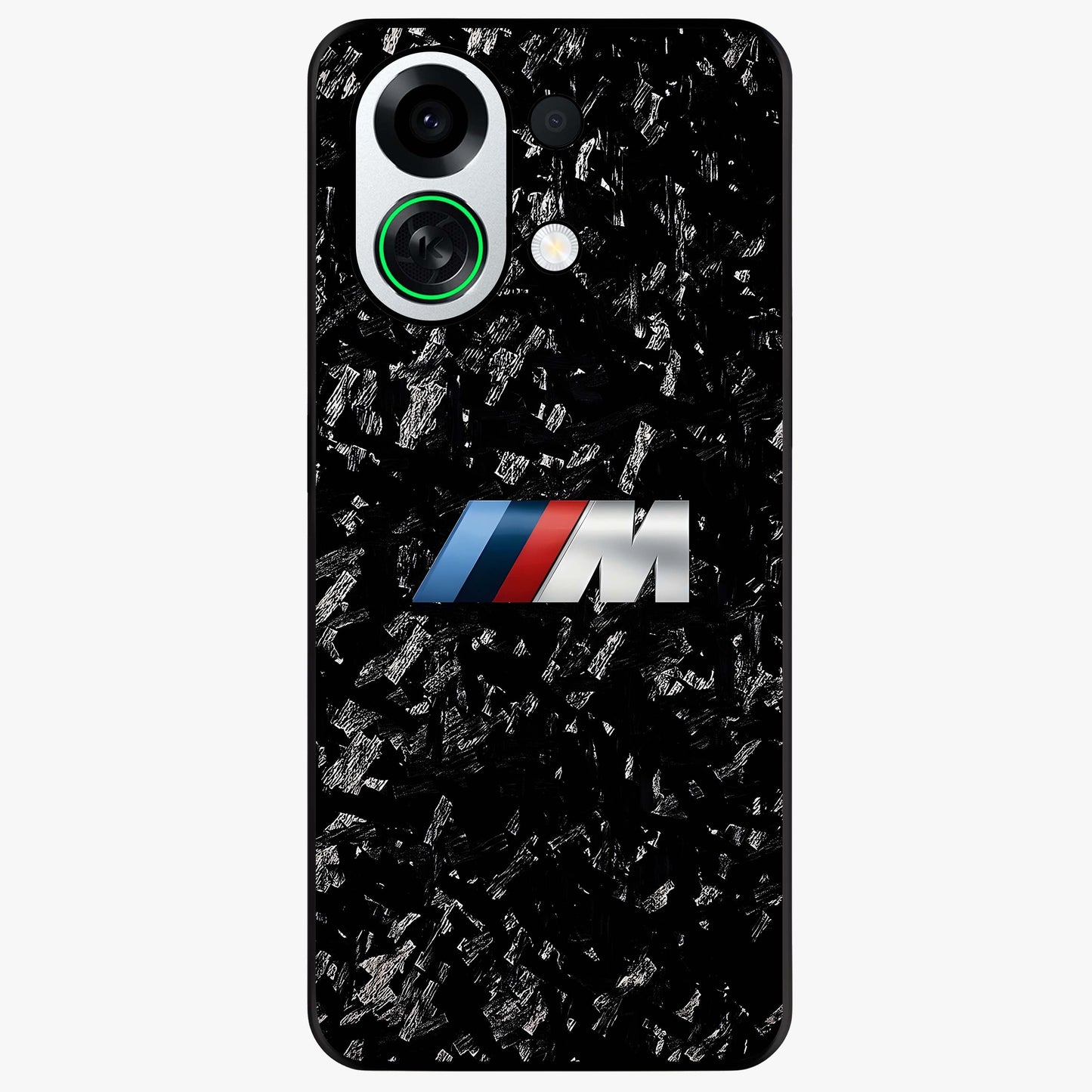 Carbon Speed Mark Glass Case showing flat back view with sporty carbon pattern artwork and glossy glass finish.