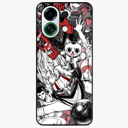 Crimson Chaos Panel Glass Case showing flat back view with bold crimson abstract artwork and glossy glass finish.