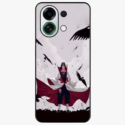 Crimson Crow Ascension Glass Case showing flat back view with mystical crow artwork and glossy glass finish.