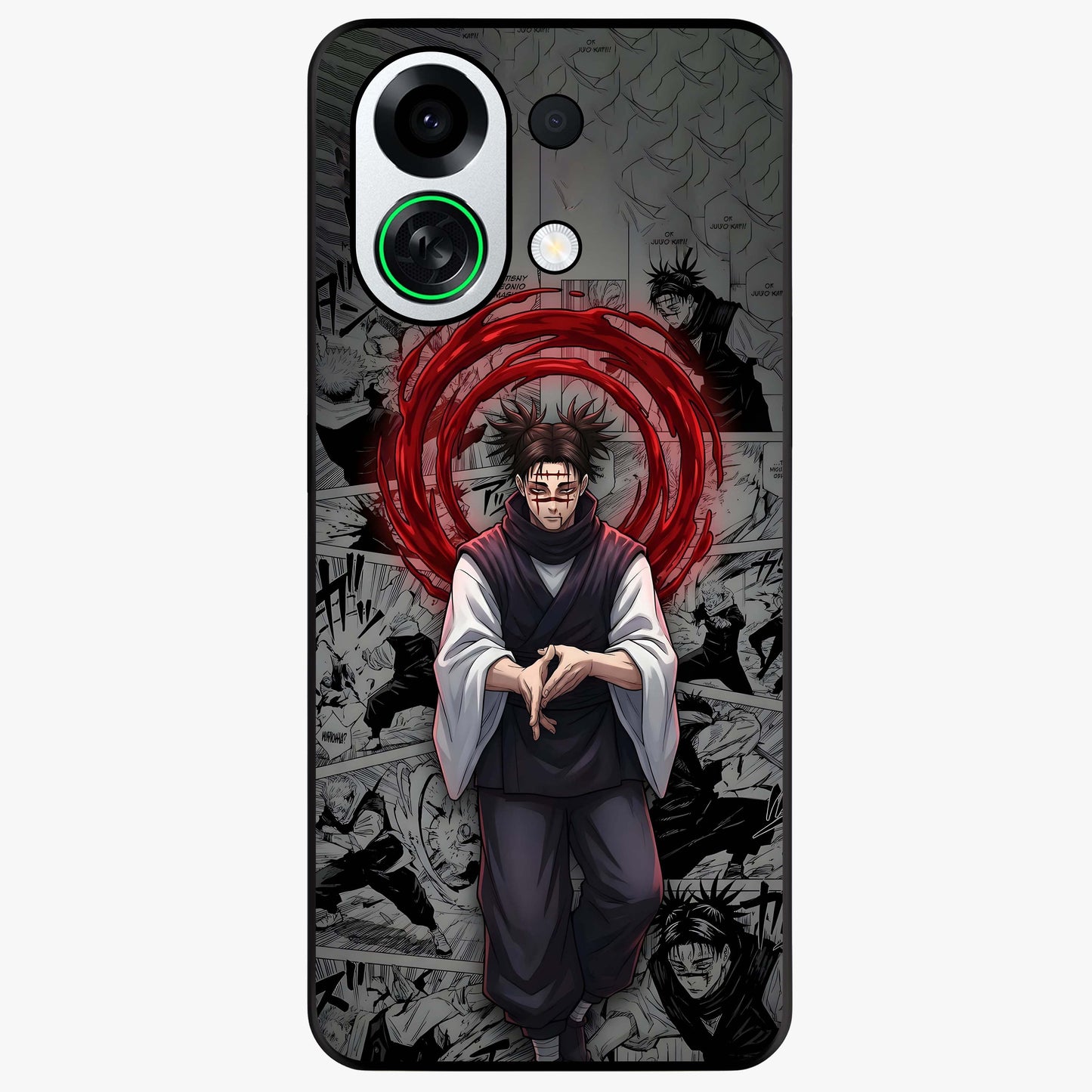 Cursed Ritual Ascension Glass Case showing flat back view with dark ritual themed artwork and glossy glass finish.