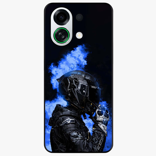 Cyber Sentinel Protocol Glass Case showing flat back view with futuristic cyber themed artwork and glossy glass finish.