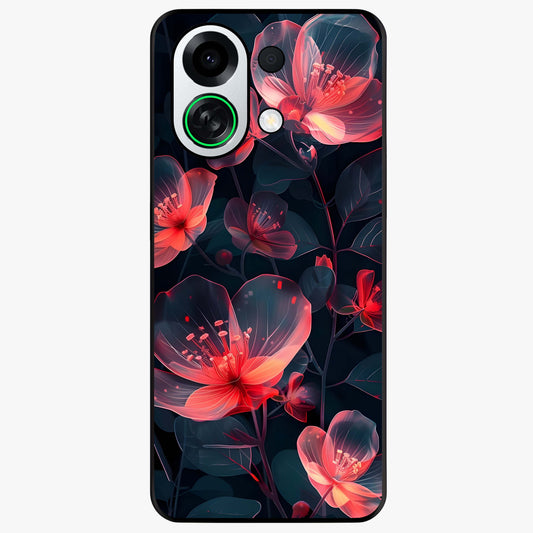 Dark Shade of Flower Glass Case showing flat back view with elegant dark floral artwork and glossy glass finish.
