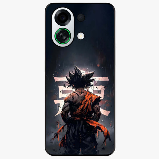 Dark Warrior In Rain Glass Case showing flat back view with warrior artwork in rainy atmosphere and glossy glass finish.