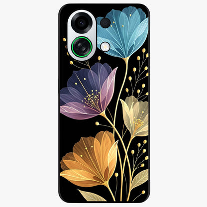 Delicate Multicolor Flowers Glass Case showing flat back view with vibrant floral artwork and glossy glass finish.