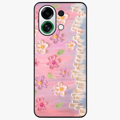 Dreamy Painted Garden Glass Case showing flat back view with artistic painted floral garden artwork and glossy glass finish.
