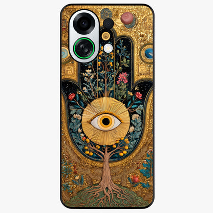 Ethereal Evil Eye Glass Case showing flat back view with mystical evil eye artwork and glossy glass finish.