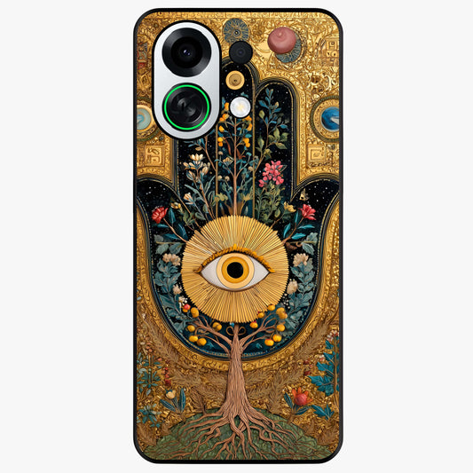 Ethereal Evil Eye Glass Case showing flat back view with mystical evil eye artwork and glossy glass finish.
