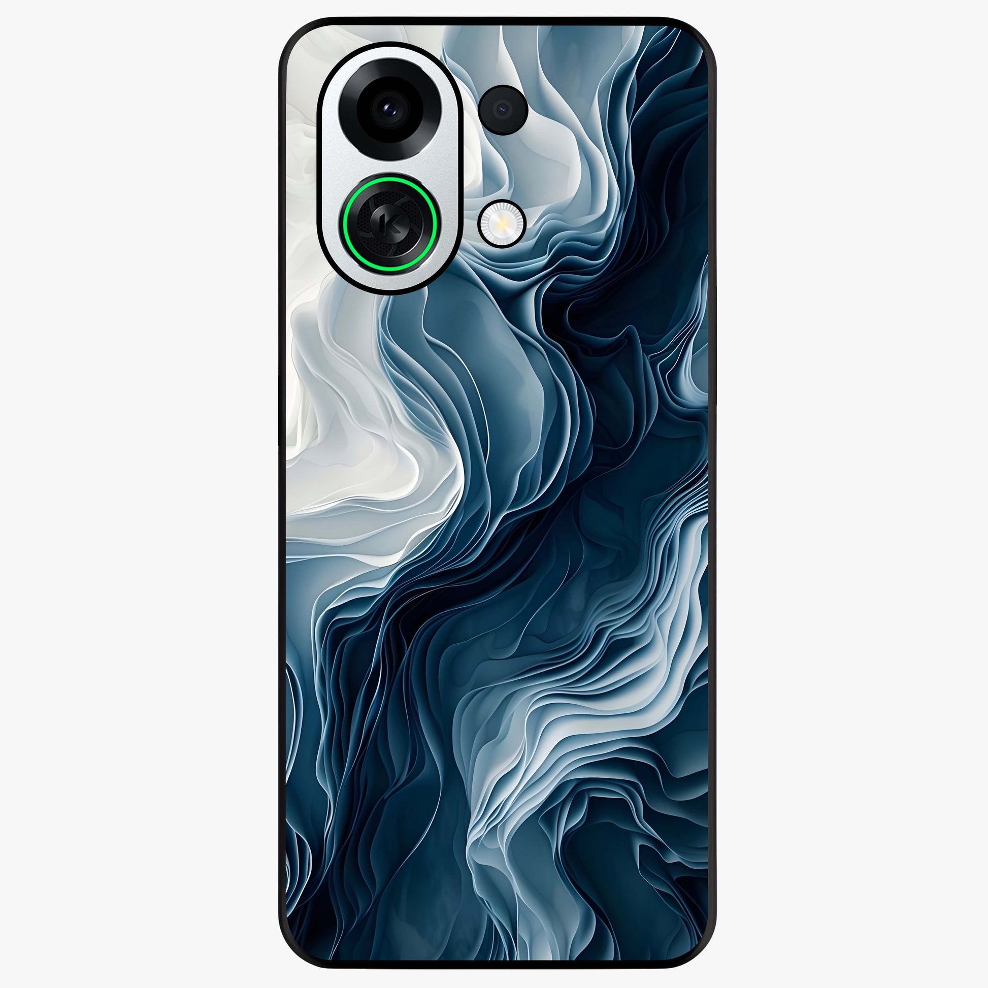 Ethereal Paper Marble Glass Case showing flat back view with soft marble paper texture artwork and glossy glass finish.