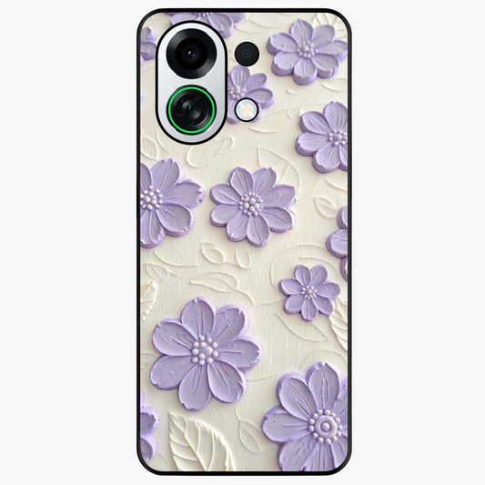Floral Wall Art With Purple Flowers Glass Case showing flat back view with purple flower artwork and glossy glass finish.