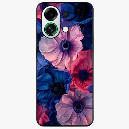 Flower Paper Art Pattern Glass Case showing flat back view with paper cut style floral artwork and glossy glass finish.
