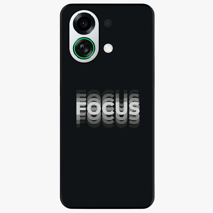 Focus Mode On Glass Case showing flat back view with bold motivational typography design and glossy glass finish.