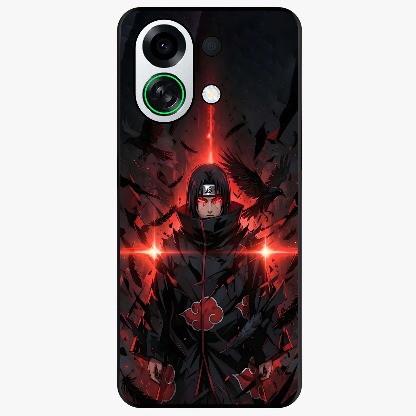 Focused Blade Discipline Glass Case showing flat back view with warrior sword themed artwork and glossy glass finish.
