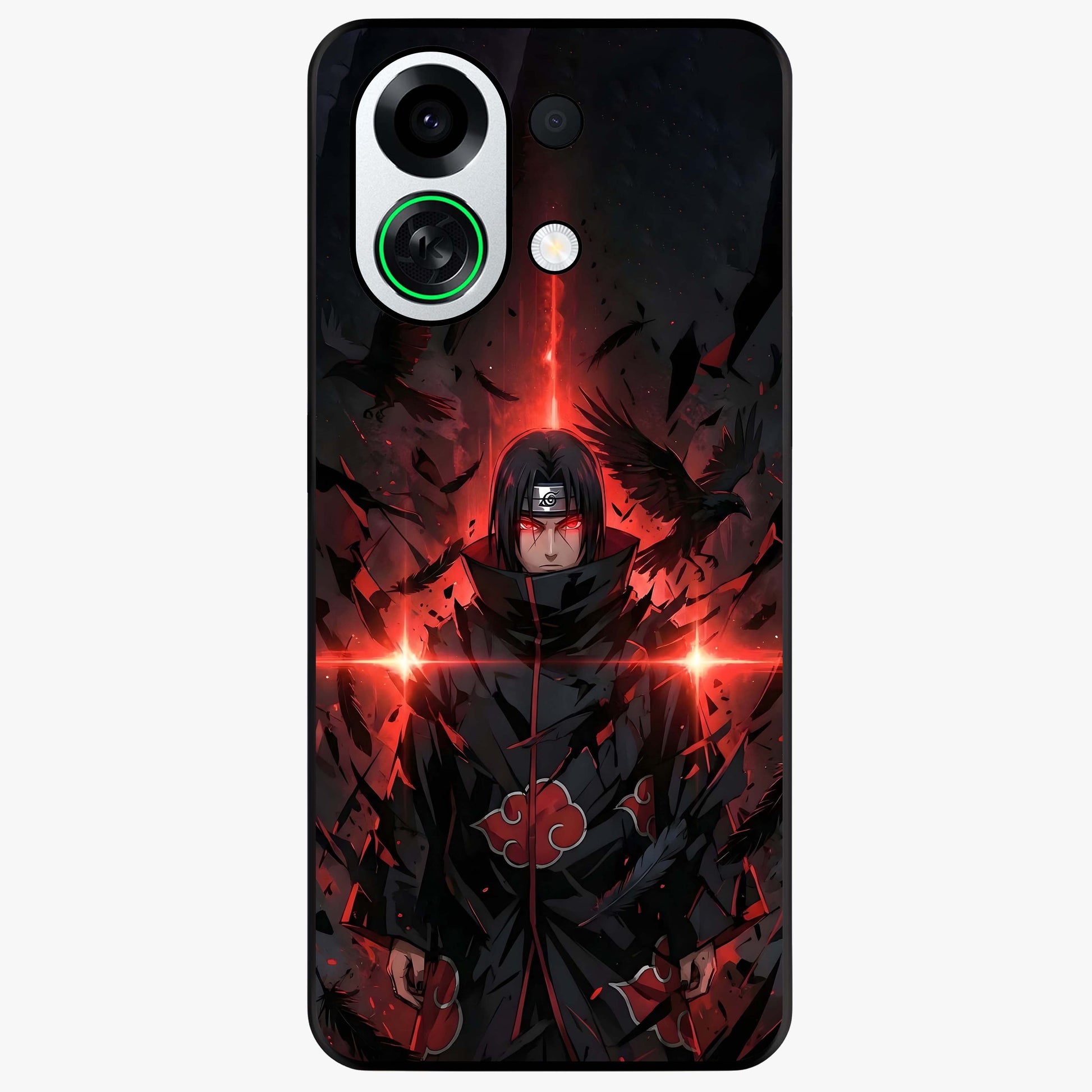 Focused Blade Discipline Glass Case showing flat back view with warrior sword themed artwork and glossy glass finish.