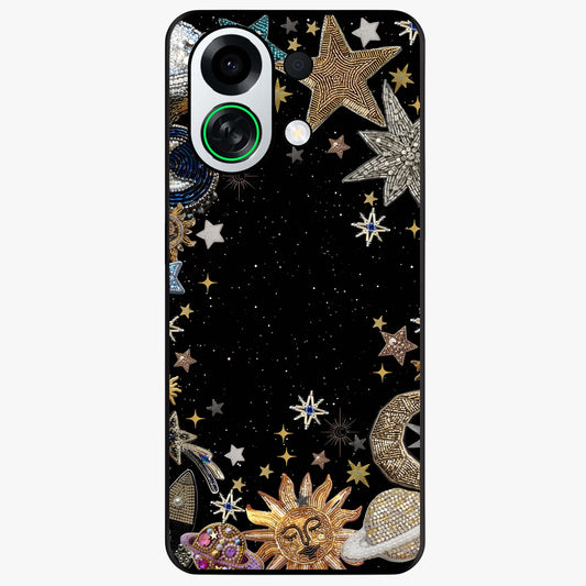 Galactic Jewel Stars Glass Case showing flat back view with sparkling star jewel artwork and glossy glass finish.