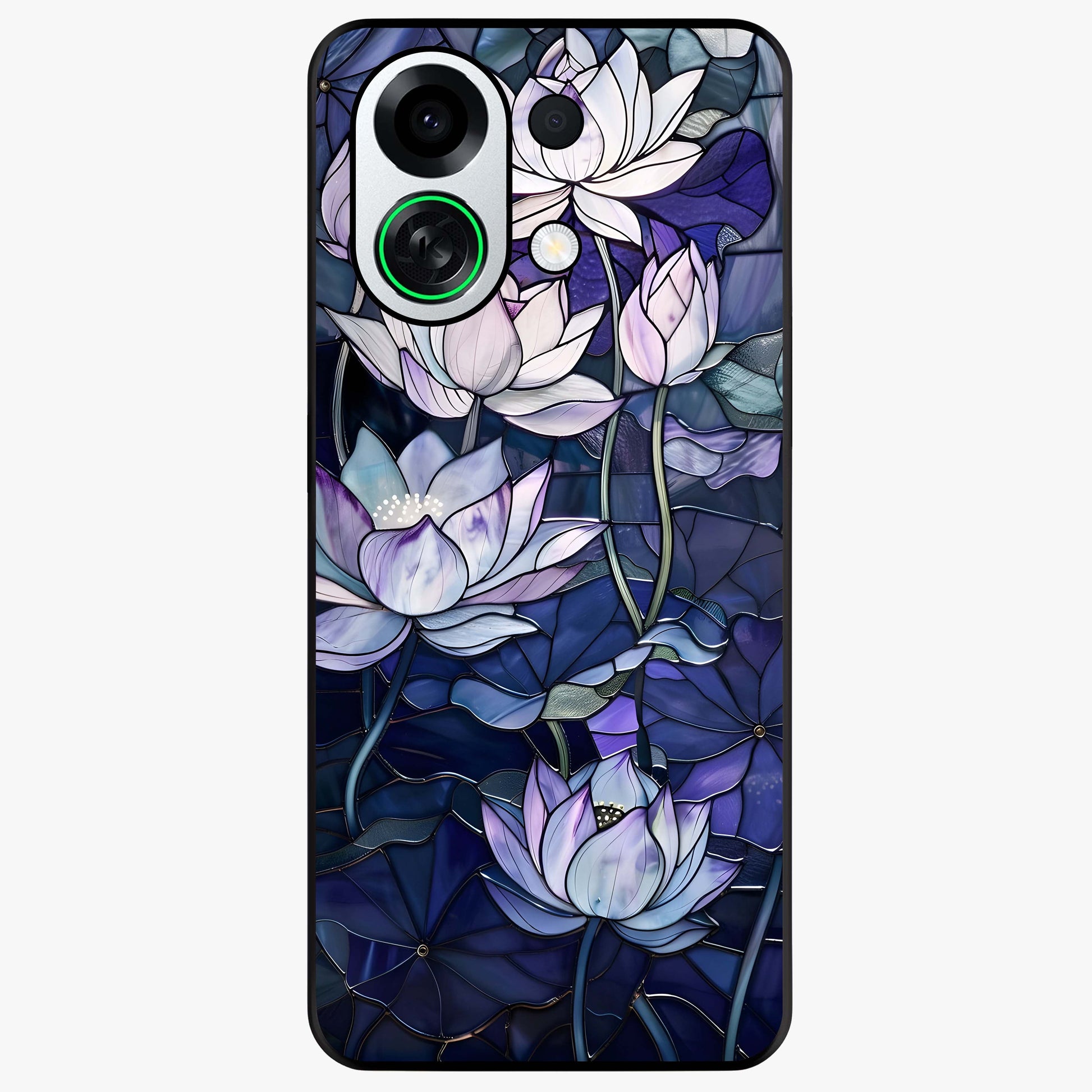 Gloss Petal Rush Glass Case showing flat back view with glossy flower petal artwork and smooth glass finish.