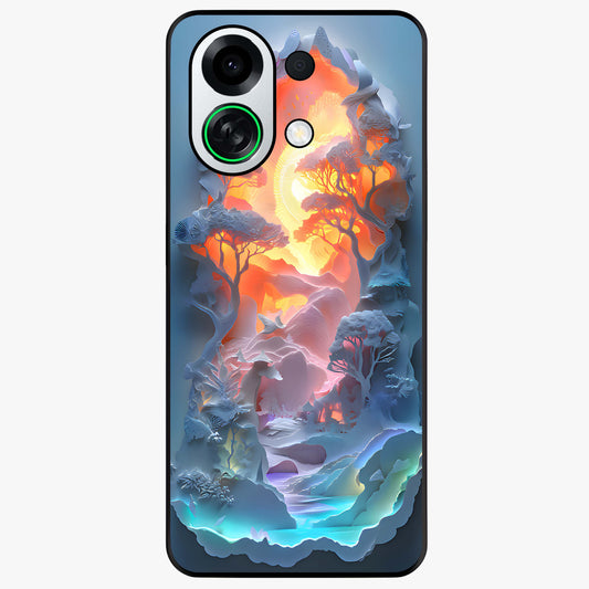 Glow Forest Portal Glass Case showing flat back view with glowing forest portal artwork and glossy glass finish.