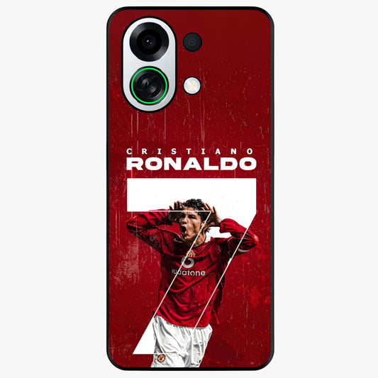 Goal Celebration Legacy Glass Case showing flat back view with football celebration inspired artwork and glossy glass finish.