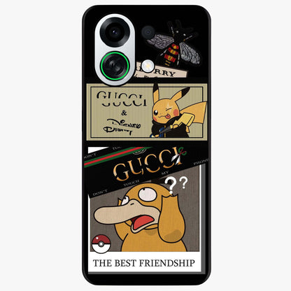 Gucci Play Mashup Glass Case showing flat back view with luxury inspired graphic artwork and glossy glass finish.