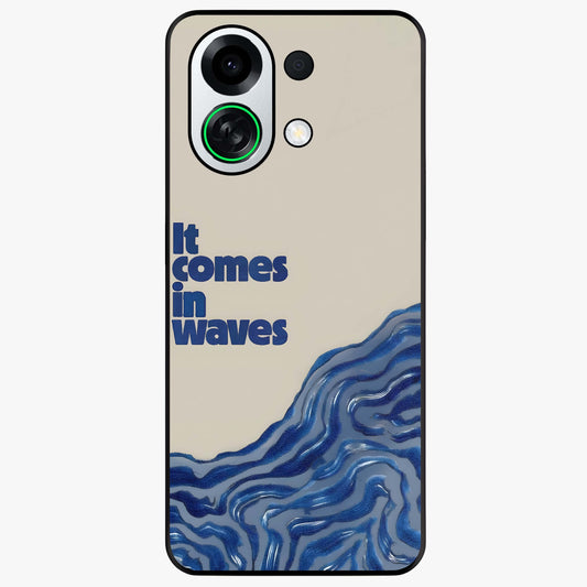It Comes In Waves Quote Glass Case showing flat back view with inspirational wave themed quote artwork and glossy glass finish.