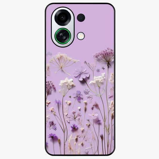 Lavender Blossom Dream Glass Case showing flat back view with soft lavender floral artwork and glossy glass finish.