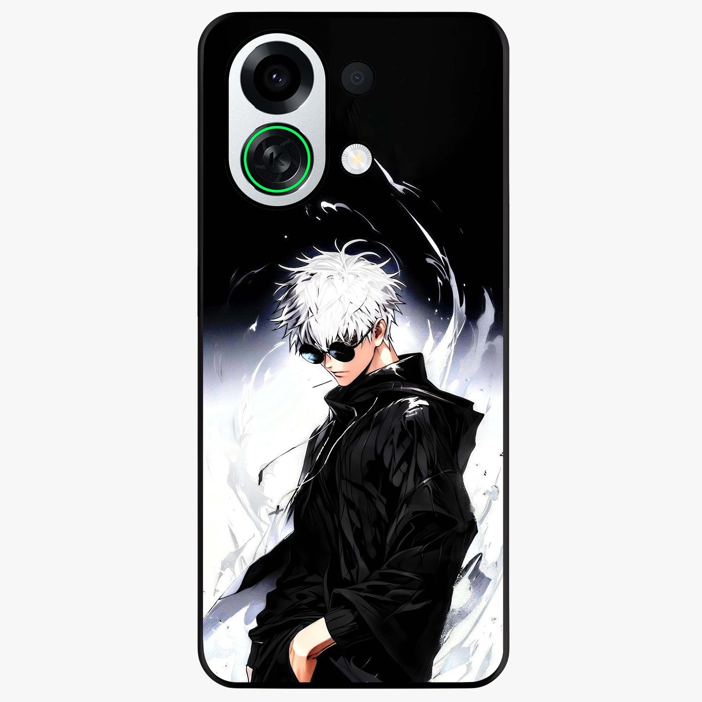 Limitless Shadow King Glass Case showing flat back view with powerful shadow warrior artwork and glossy glass finish.