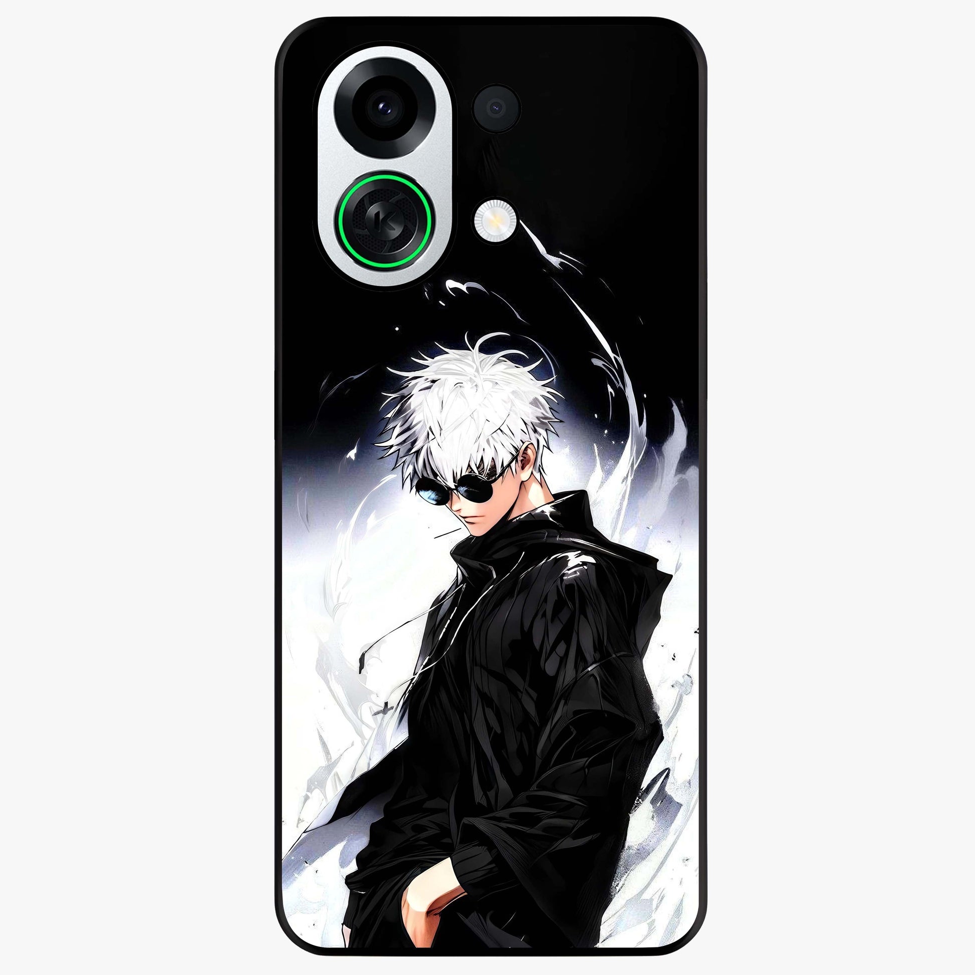 Limitless Shadow King Glass Case showing flat back view with powerful shadow warrior artwork and glossy glass finish.
