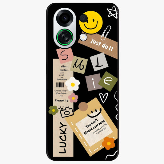 Lucky Aesthetic Collage Glass Case showing flat back view with trendy aesthetic collage artwork and glossy glass finish.