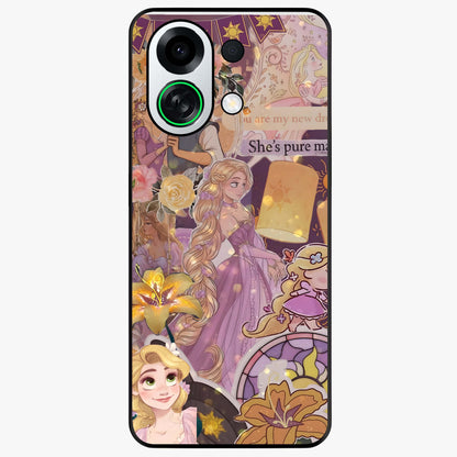 Magical Tangled Dream Glass Case showing flat back view with dreamy tangled artwork and glossy glass finish.