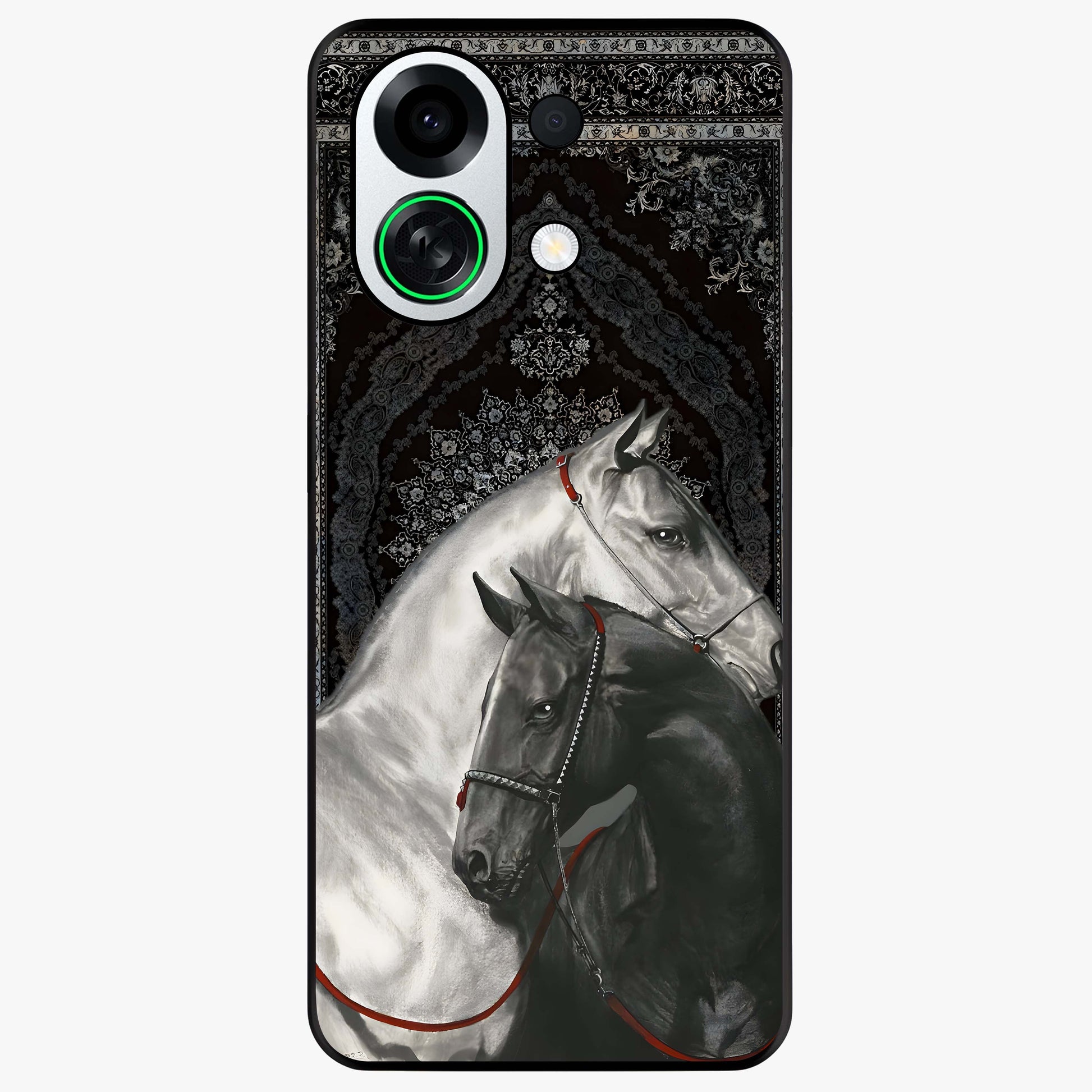 Majestic Ride Legacy Glass Case showing flat back view with powerful automotive inspired artwork and glossy glass finish.