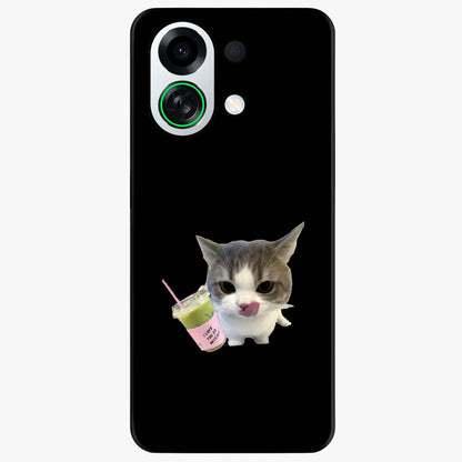 Matcha Cat Style Glass Case showing flat back view with cute matcha themed cat artwork and glossy glass finish.