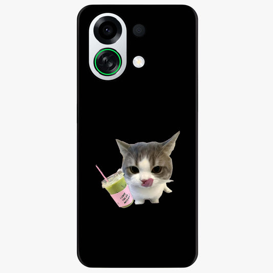 Matcha Cat Style Glass Case showing flat back view with cute matcha themed cat artwork and glossy glass finish.