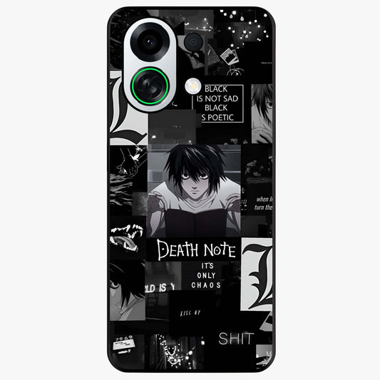Midnight Chaos Mind Glass Case showing flat back view with abstract dark themed artwork and glossy glass finish.