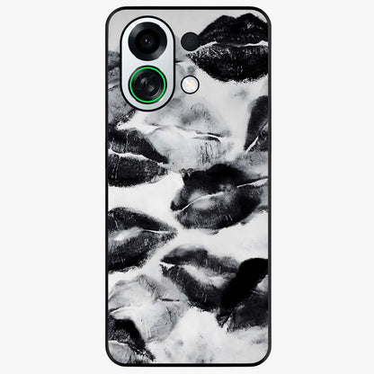 Midnight Kiss Marks Glass Case showing flat back view with lipstick kiss mark artwork and glossy glass finish.