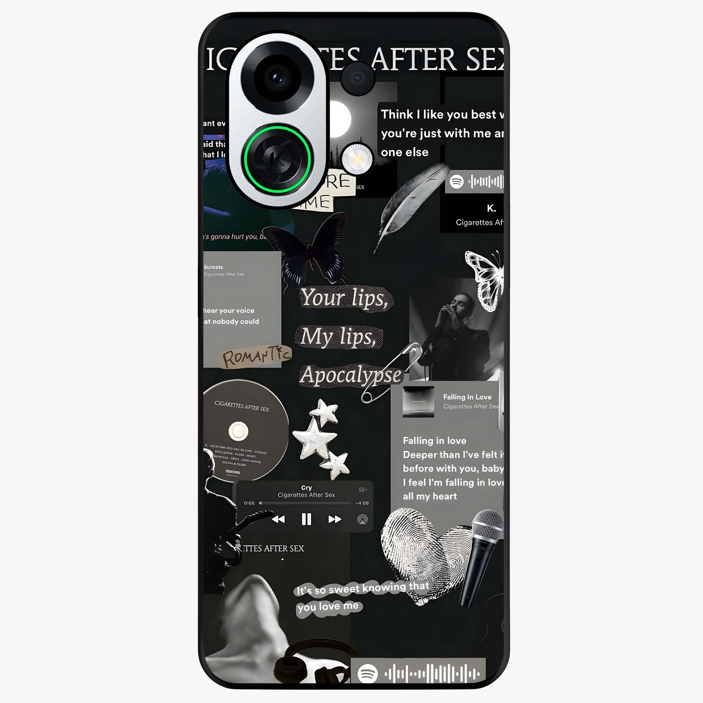Midnight Love Echo Glass Case showing flat back view with romantic midnight themed artwork and glossy glass finish.